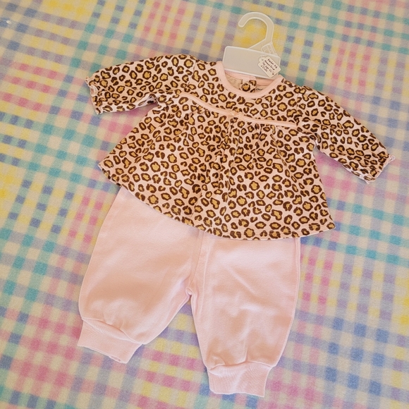 GERBER ♡ Precious Sweet Baby Girl Pink|Brown|Tan 2pc Leopard Print Outfit NB|3M - Picture 11 of 17